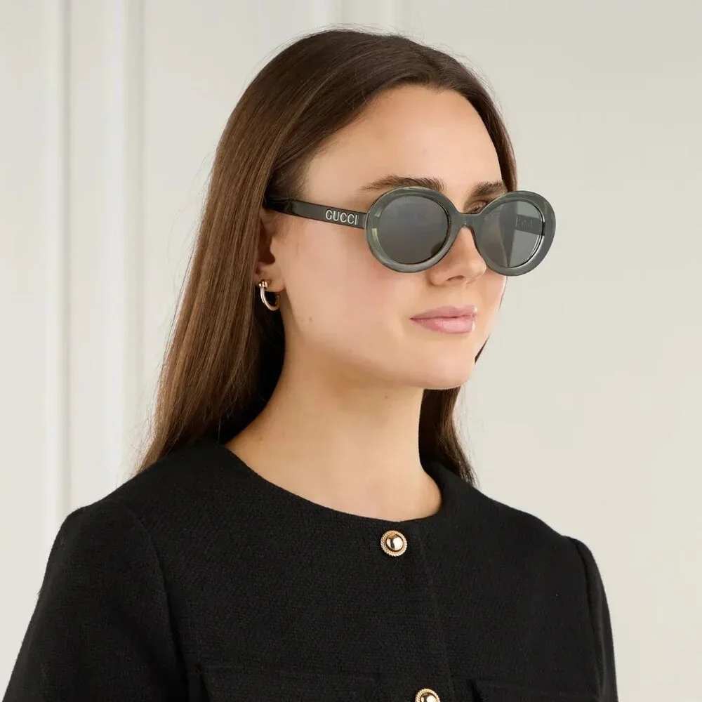 BRAND NEW Gucci GG1722SA 005 Transparent Dark Green Grey Unisex Oval Sunglasses